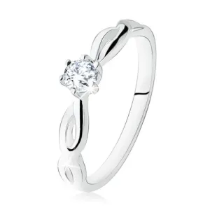 Zaročni prstan iz srebra 925, prozoren kamen, spiralna kraka - Velikost: 50