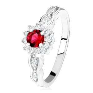 Zaročni prstan iz srebra 925, rdeč okrogel cirkon s prozorno obrobo - Velikost: 49