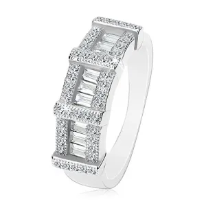 Zaročni prstan iz srebra čistine 925, pravokotni in okrogli cirkoni - Velikost: 50