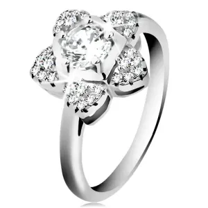 Zaročni prstan, srebro 925, sijoč cirkonski cvet prozorne barve - Velikost: 47