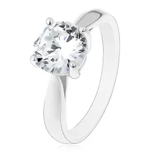 Zaročni prstan – srebro 925, sijoča zaobljena kraka, velik prozoren cirkon - Velikost: 60