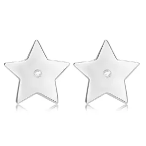 Briljantni uhani iz srebra 925 – petokraka zvezda z diamantom, čepki