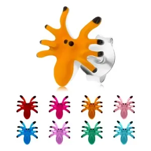 Uhani iz srebra 925, barvni pajek z osmimi nogami, čepka - Barva: Oranžna