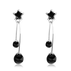 Uhani iz srebra 925, črna cirkonska zvezdica, dve črni perli