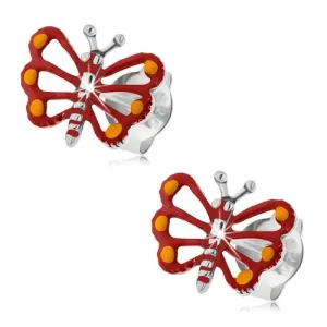 Uhani iz srebra 925, rdeč metulj z izrezanimi krili