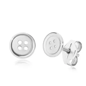 Uhani iz srebra 925 – sijoč okrogel gumb s štirimi luknjicami, čepki
