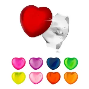 Uhani iz srebra čistine 925, simetrično srce, prekrito z barvno glazuro - Barva: Rožnata