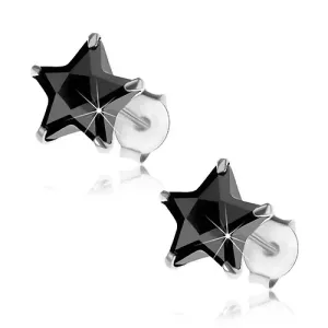 Vtični uhani iz srebra 925, črna cirkonska zvezda, 8 mm