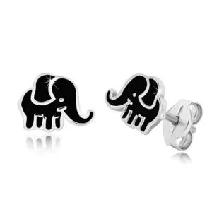 Vtični uhani iz srebra 925 slon s črno glazuro