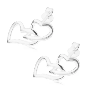 Vtični uhani, srebro 925, prepletena obrisa, asimetrični srci