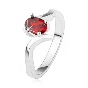 Eleganten prstan iz srebra 925, rubinasto rdeč cirkon, valovita kraka - Velikost: 50