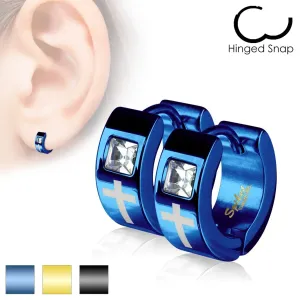 Barvni obročasti uhani iz jekla 316L, mat križ in kvadraten cirkon - Barva: Modra