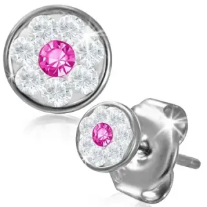 Jekleni uhani - cvet s kristali Swarovski®, rožnat cirkon, 5 mm