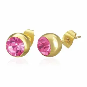 Jekleni uhani zlate barve, kroglica z rožnatim cirkonom, vtična palčka
