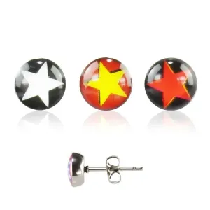 Okrogli uhani iz kirurškega jekla - zvezda - Barva: Rdeča - Rumena