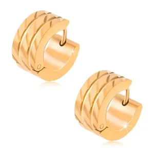 Zlati obročasti uhani iz jekla, dve ravni zarezi, diagonalne vdolbinice