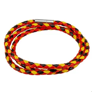 Pletena tribarvna usnjena zapestnica – rdeča, črna in rumena barva