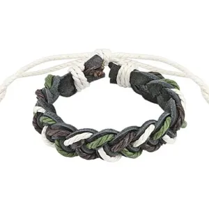Usnjena pletena zapestnica – črni trakovi prepleteni s pisanimi vrvicami