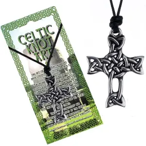 Ogrlica s črno vrvico in sijočim obeskom, križ s keltskim vozlom