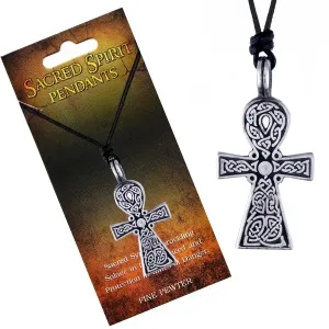 Verižica iz črne vrvice, obesek s križem Svetega Duha, keltski vozli