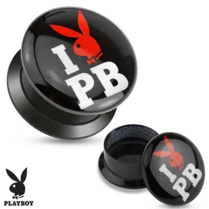 Črn navojni vstavek iz akrila - I love Playboy - Širina: 8 mm