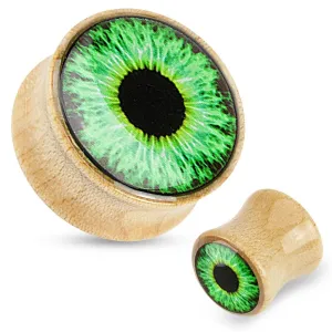 Lesen razširjevalnik za uho - svetlo rjava barva, prozorna glazura, zeleno oko - Širina: 12 mm