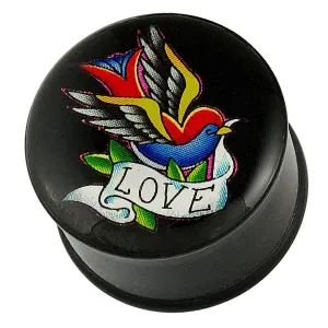 Piercing v obliki vstavka - pisana ptica, trak LOVE - Širina piercinga: 10 mm