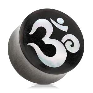 Sedlast vstavek za uho iz lesa črne barve, duhovni jogijski simbol OM - Širina: 19 mm
