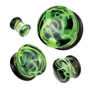 Ušesni vstavek iz pireks stekla - rumeno-zelen učinek dima, črn in prozorni rob - Širina piercinga: 19 mm