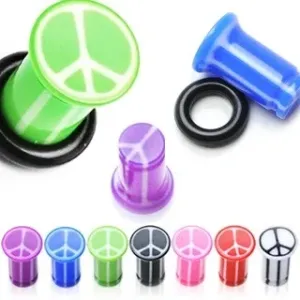 UV-vstavek za uho s simbolom za mir, marmoren z gumijastim obročkom - Širina: 10 mm, Barva piercinga: Zelena
