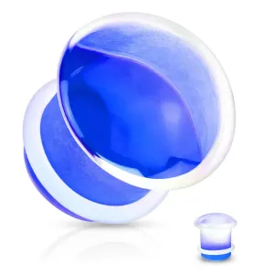 Vstavek za uho, prozorno steklo, izbočene oblike z modrim ozadjem, gumjasti trak - Širina: 10 mm