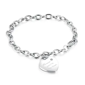 Jeklena zapestnica srebrne barve, ključavnica v obliki srca, napis 