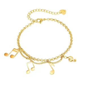 Jeklena zapestnica z glasbenim motivom – note in violinski ključ, smeško srček, zlata barva