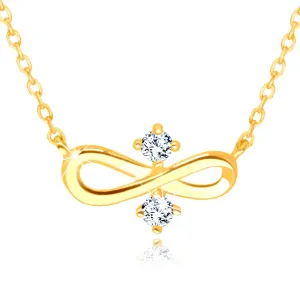 585 Diamantna ogrlica iz rumenega zlata - simbol “NESKONČNOSTI”, dva prozorna brilijanta