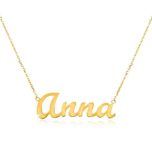 Nastavljiva ogrlica iz 14-k zlata z imenom Anna, tanka sijoča verižica