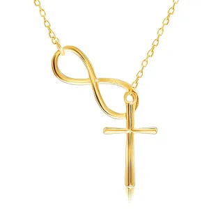 Ogrlica iz 14-karatnega zlata – obris simbola neskončnosti in križ