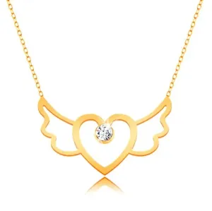 Ogrlica iz 9-k rumenega zlata - obris krilatega srca, tanka verižica