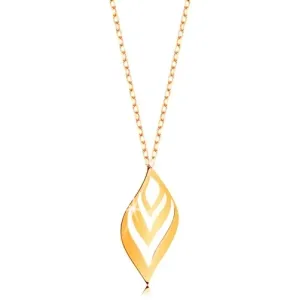Ogrlica iz 9-k rumenega zlata – rahlo valovit list z izrezi, tanka verižica