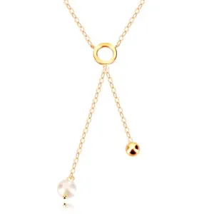 Ogrlica iz 9-k zlata – krog, sijoča kroglica in biser na verižici