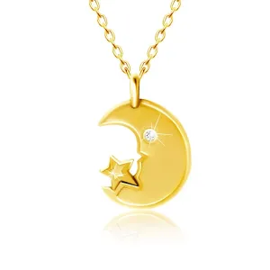 Ogrlica iz rumenega 14K zlata - mesec s prozornim cirkonom, zvezda
