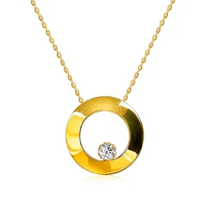Ogrlica iz rumenega 14K zlata - sijoč obroček z diamantom, verižica iz ovalnih členov