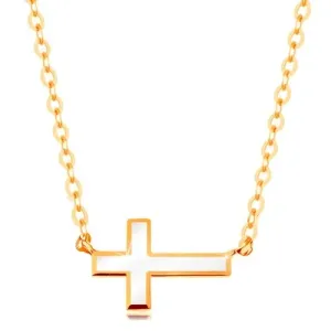 Ogrlica iz rumenega zlata 585 - križ z belo glazuro, sijoča verižica