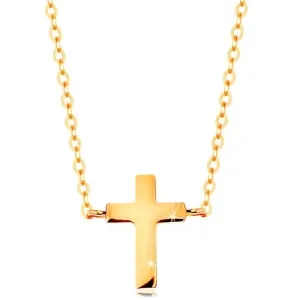 Ogrlica iz rumenega zlata 585 - majhen latinski križ, sijoča verižica