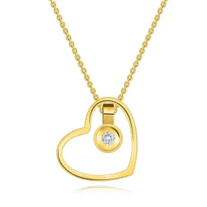 Ogrlica iz rumenega zlata 585 - obris srca, krog s prozornim briljantom