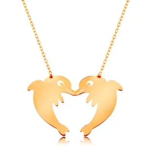 Ogrlica iz zlata 585 - tanka verižica, dva delfina, ki tvorita obris srca