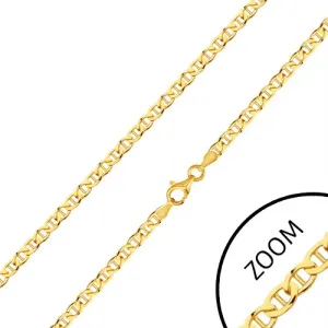 Verižica iz 14-karatnega zlata – ploščati elipsasti obročki s palčko na sredini, 600 mm