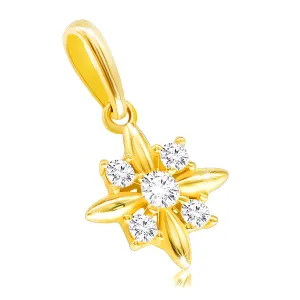 14K diamantni obesek iz rumenega zlata - cvet s podolgovatimi cvetnimi listi in brilijanti