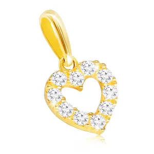 Diamantni obesek iz 14K rumenega zlata - prozorni briljanti, simetrična kontura srca