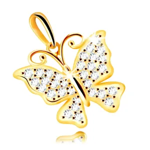 Obesek iz 14-karatnega zlata – metulj s svetlečimi cirkoni prozorne barve