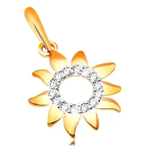 Obesek iz 9-k rumenega zlata – sončnica s sijočimi cvetnimi listi, cirkonski krog